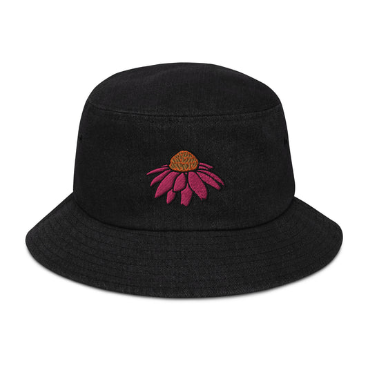 Purple Coneflower Denim Bucket Hat
